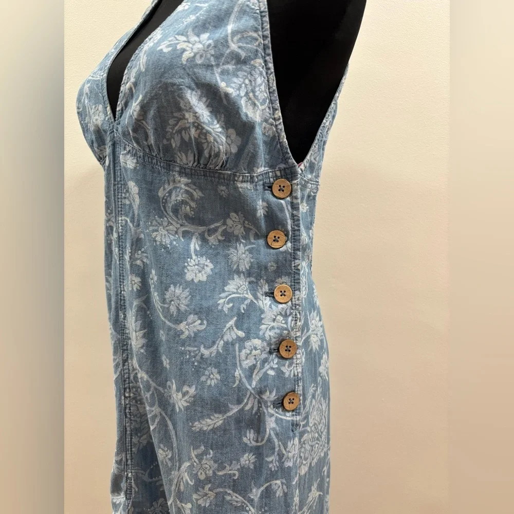 425. Free People Light Blue Floral Print Front-Slit And Open-Back Dress - Picture 4 of 7